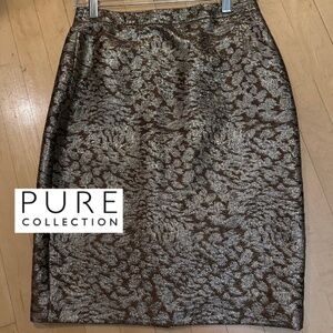 PURE collection gold and brown brocade pencil skirt, 4  DH113